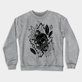 Cat skull, crystals, and peonies in black Crewneck Sweatshirt